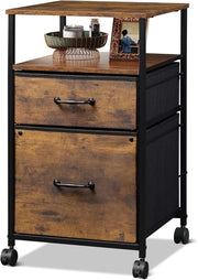 Rustic Brown Mobile File Cabinet 2 Drawer 68cm Under Desk