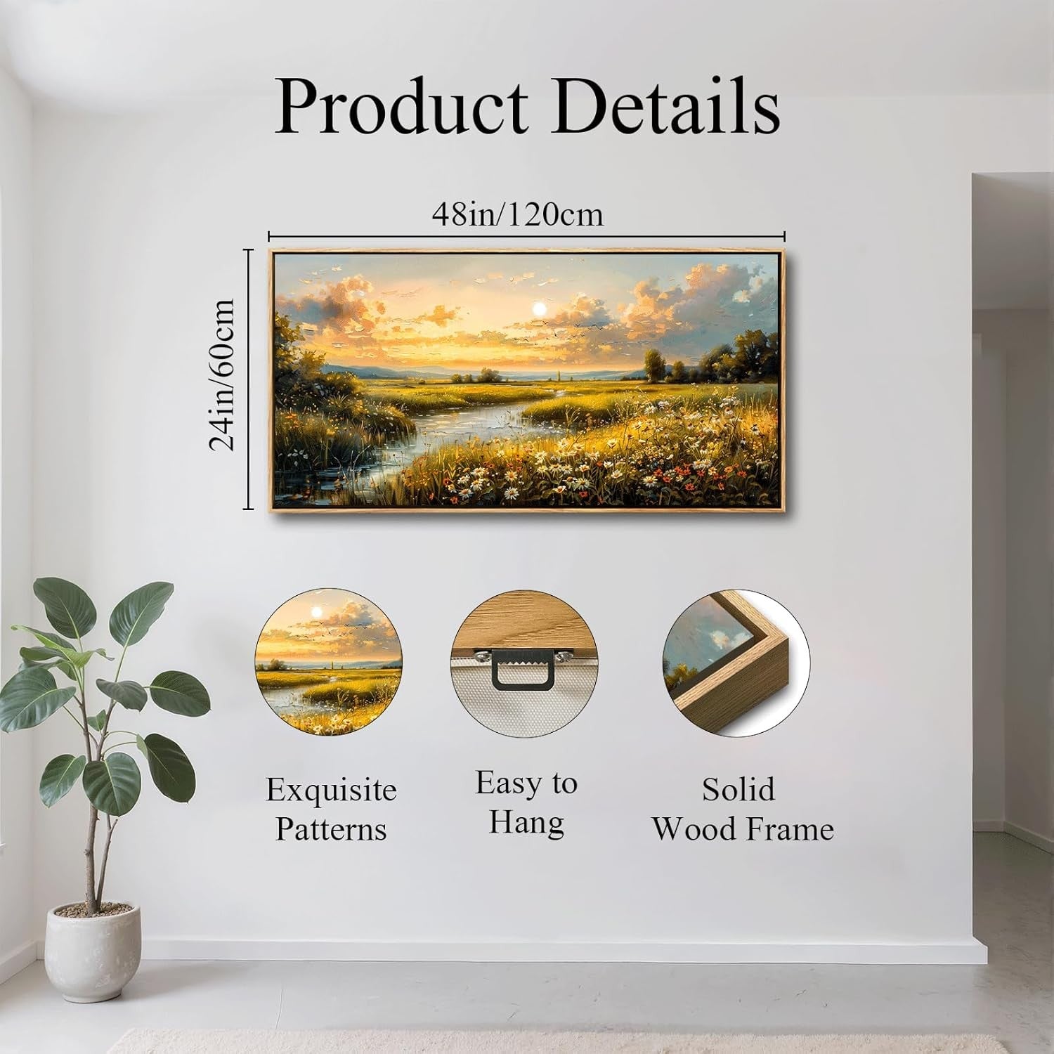 Large Landscape Canvas Wall Art Framed Rustic Countryside Living Room Decor