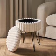 Cream Faux Fur Storage Stool Round Vanity Seat Hairpin Leg Ottoman