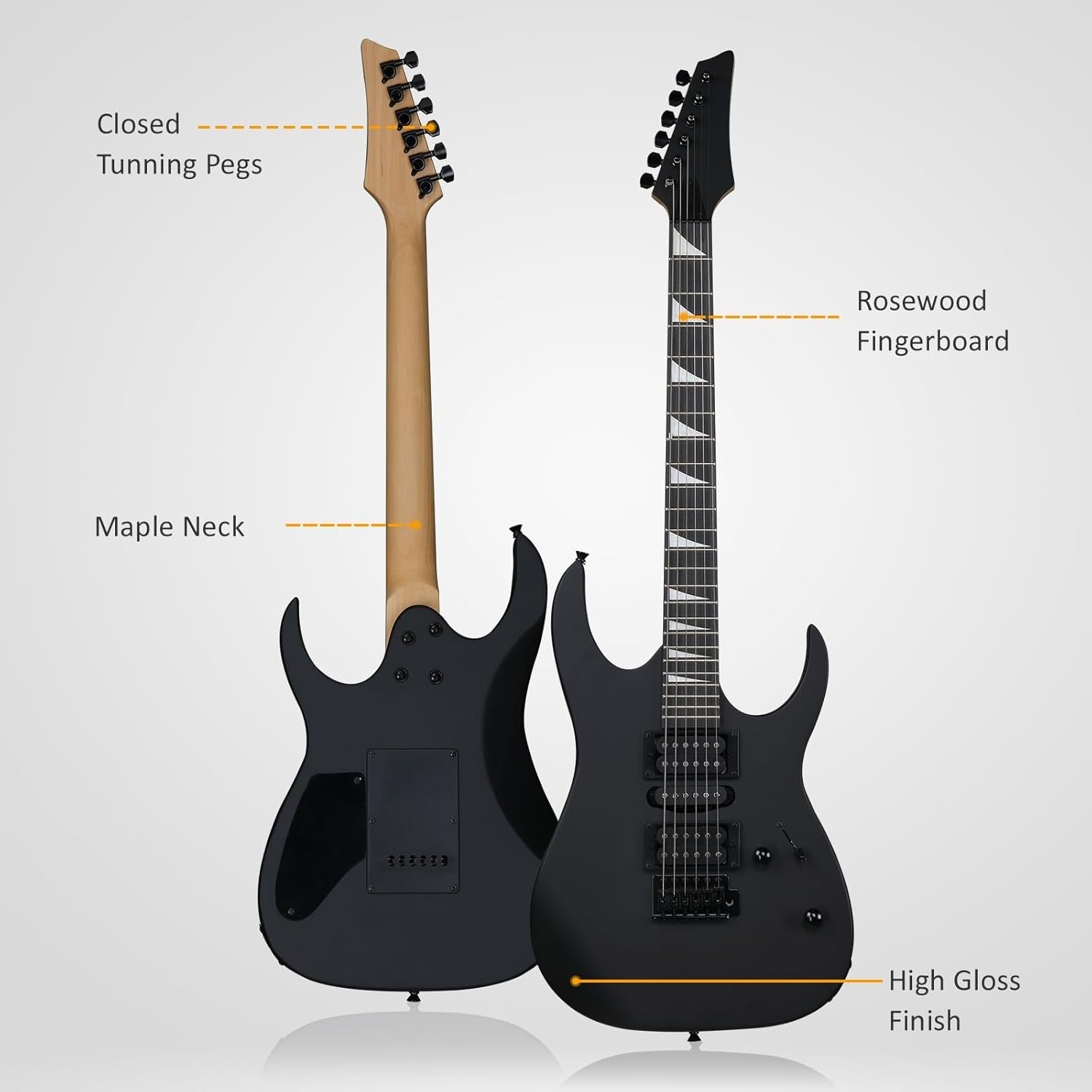 39" Electric Guitar Starter Kit HSH Pickups 20W Amp Matte Black