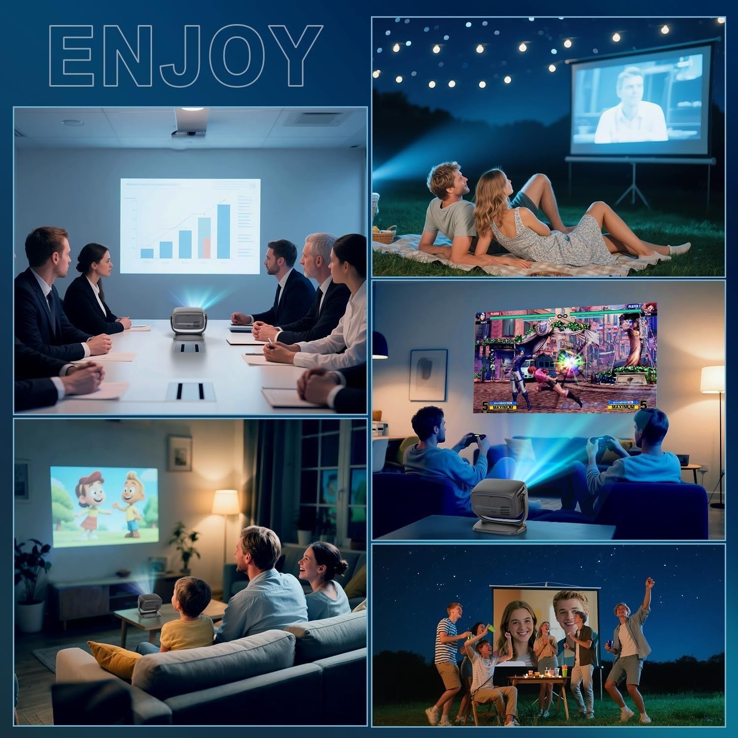 Smart 1080P Projector WiFi 6 Bluetooth 4K Support 26000L 180°