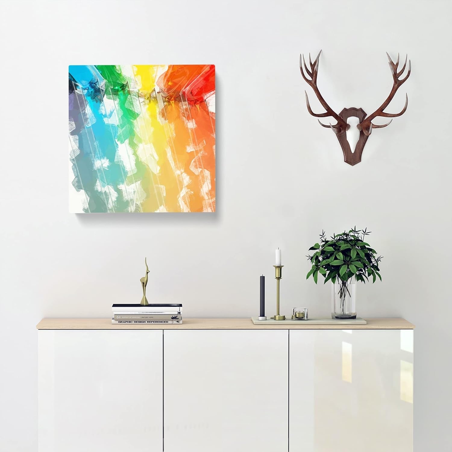 Rainbow Abstract Canvas Wall Art Framed 50x50cm