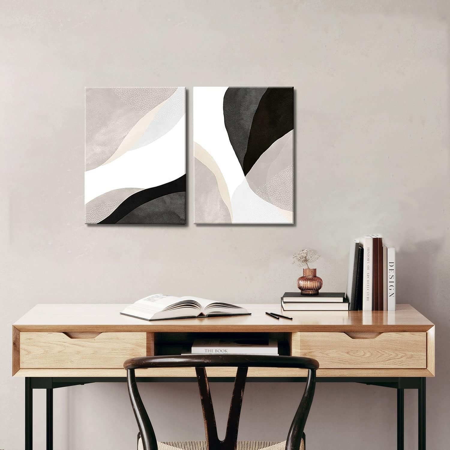 Boho Abstract Canvas Wall Art Set of 2 Framed 16x24