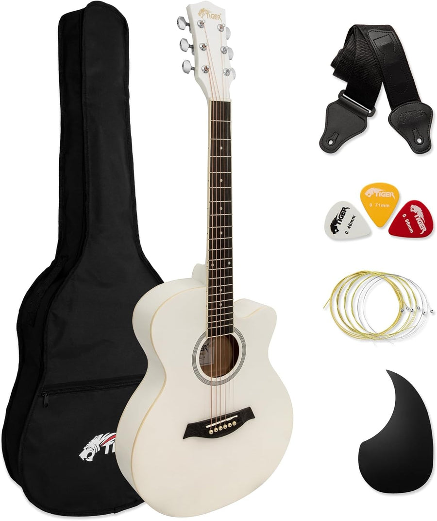 3/4 Acoustic Guitar Starter Kit Steel Strings White with Bag