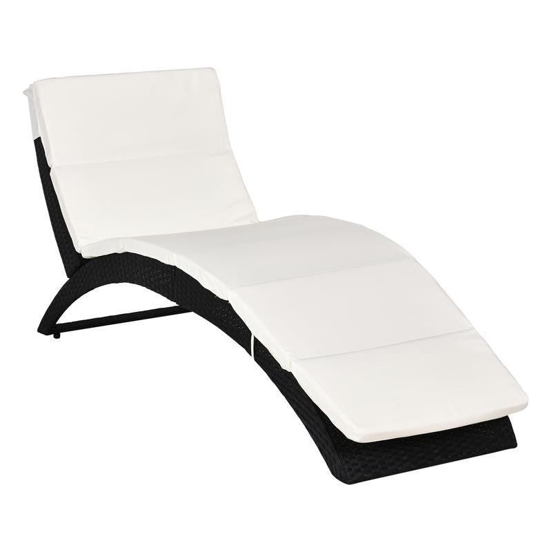 2-in-1 Rattan Sun Lounger Recliner Bed Chair Folding Cushioned Patio