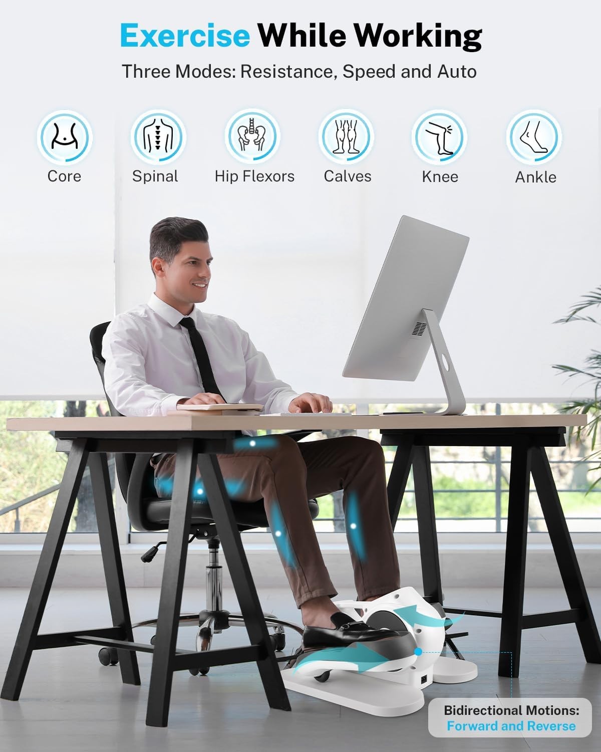 Under Desk Elliptical Pedal Exerciser Quiet 10 Level Resistance Remote