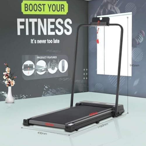 Foldable Walking Pad Treadmill 8km/h Under Desk Slim Run Machine w/ Handle 110kg