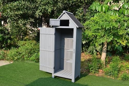 Wooden Garden Tool Cabinet Shed with Shelves & Lockable Storage