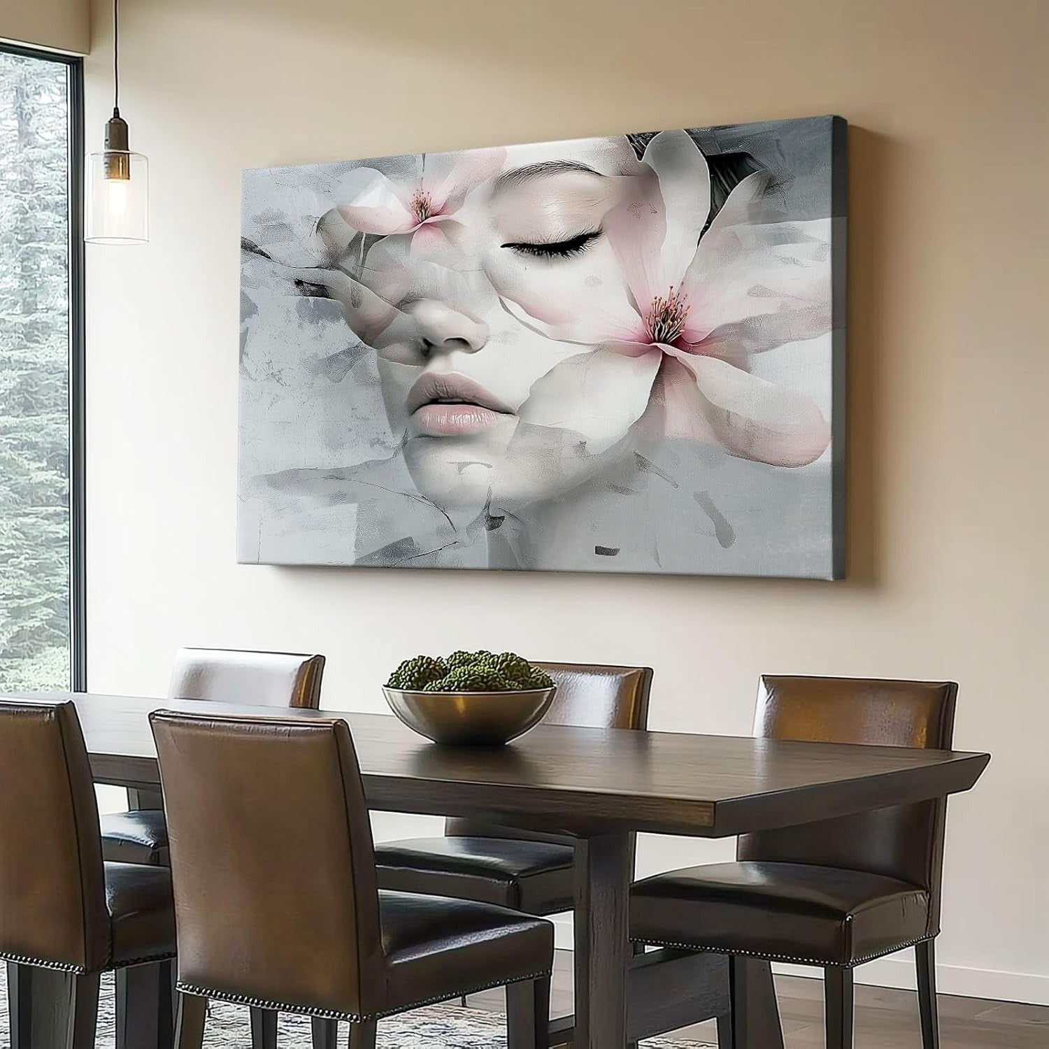 Abstract Woman Face Canvas Wall Art 40x30cm Modern Floral Print