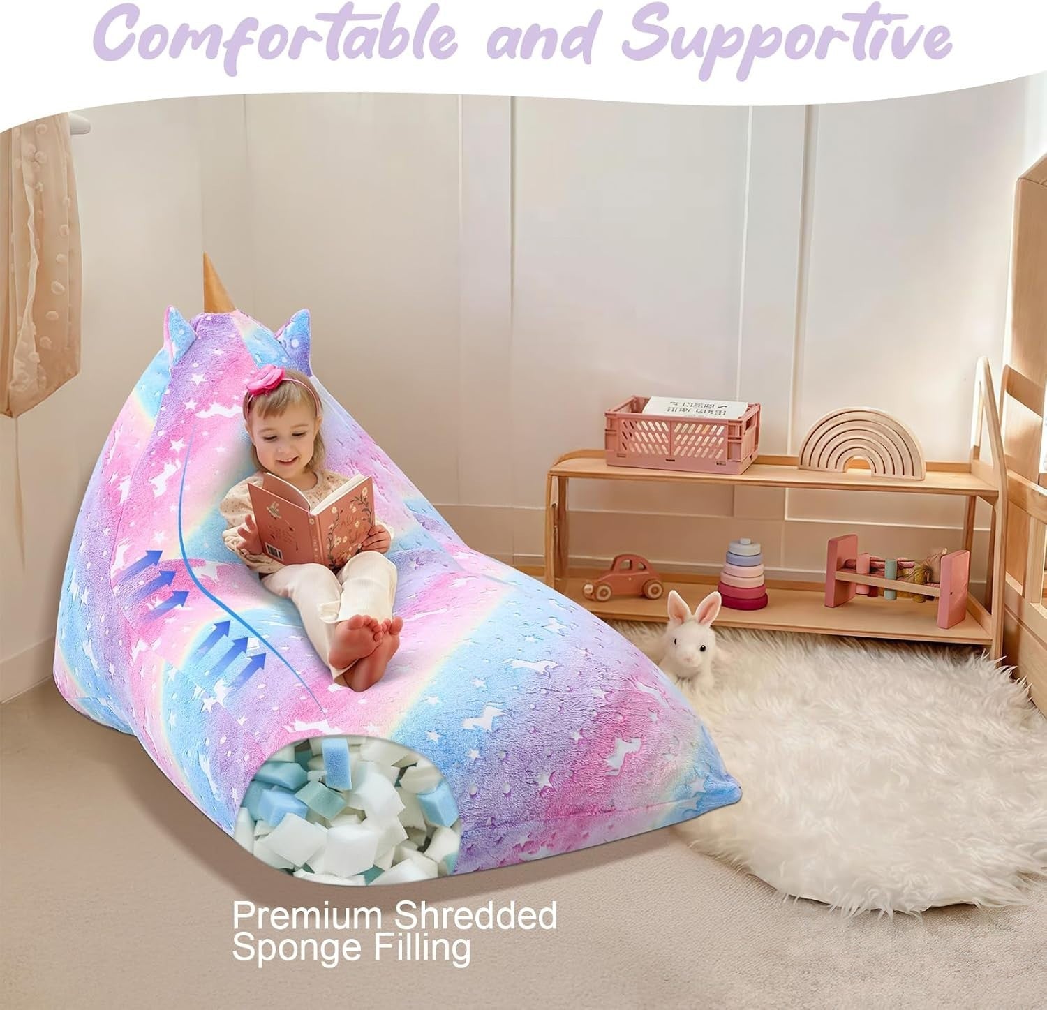Large Rainbow Kids Bean Bag Chair with Removable Washable Cover