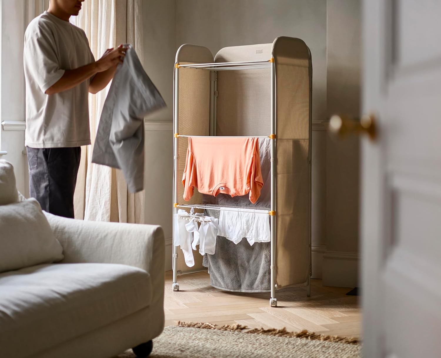 3 Tier Indoor Clothes Airer with Fabric Cover Wheels Heavy Duty Folding Rack