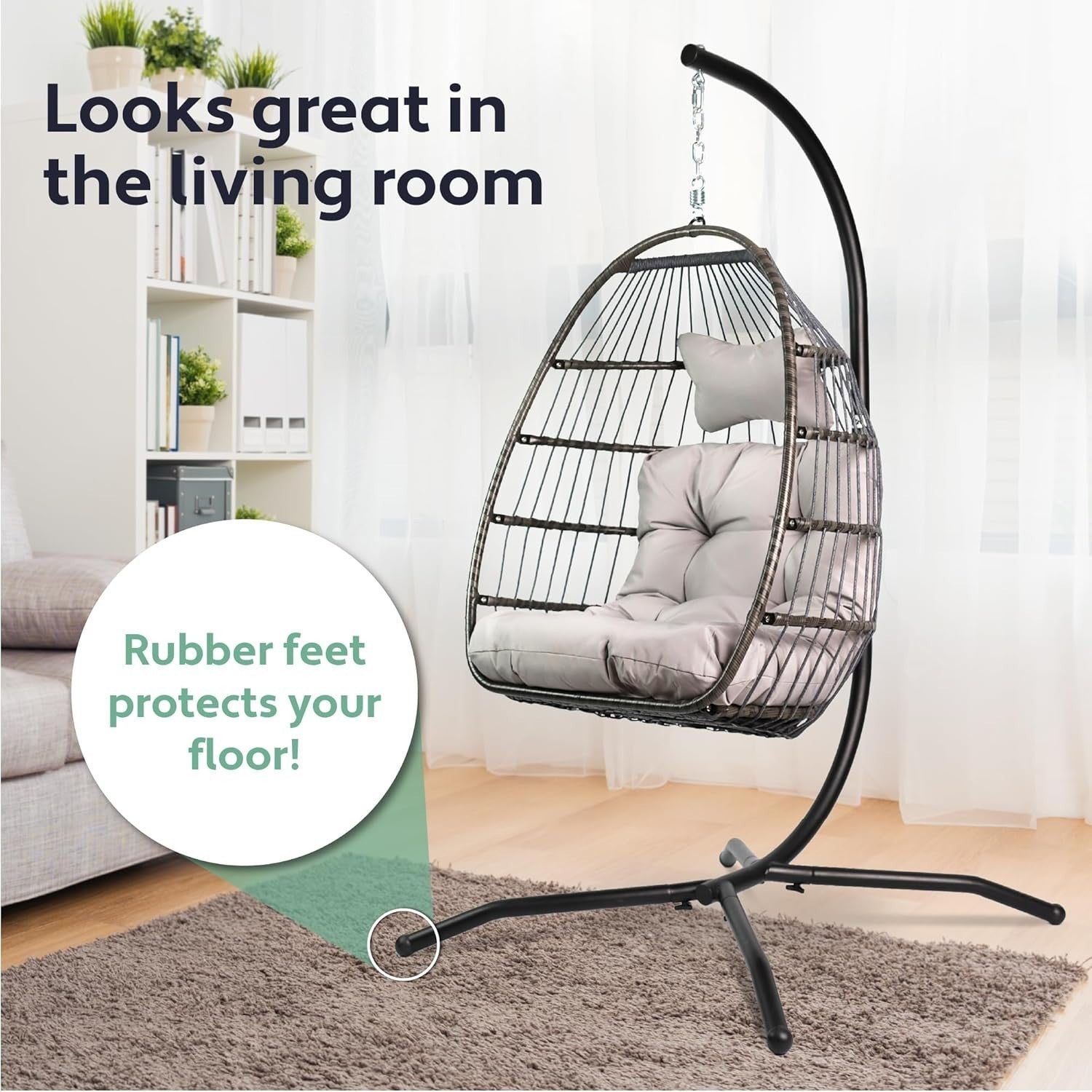 Foldable Hanging Egg Chair with Cushion for Indoor Outdoor Use 150kg