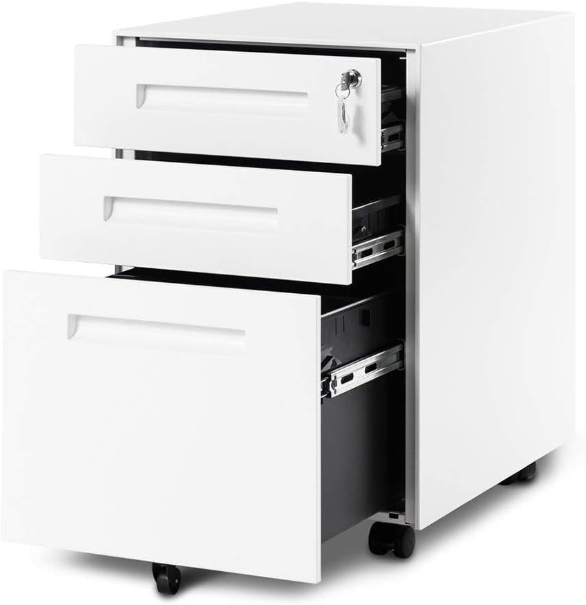 Mobile Metal File Cabinet 3 Drawer Lockable Under Desk A4 Legal