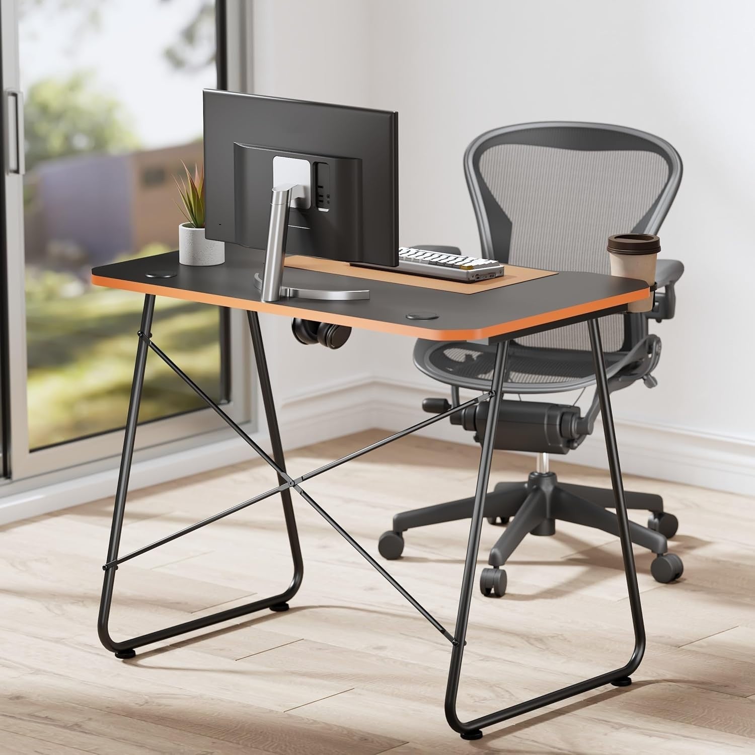 Computer Desk 93x60cm with Cup Holder & Hook for Home Office Gaming Black