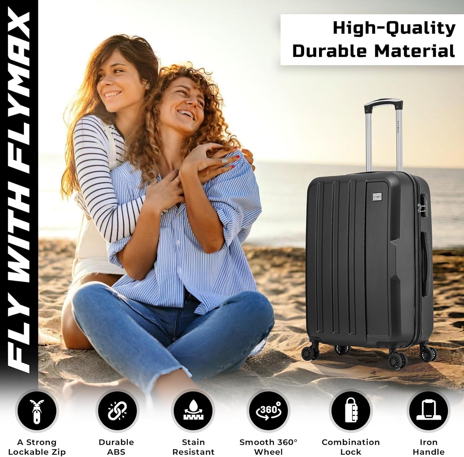 2pc Luggage Set Cabin + Medium Suitcase Hard Shell 4 Wheel Lightweight