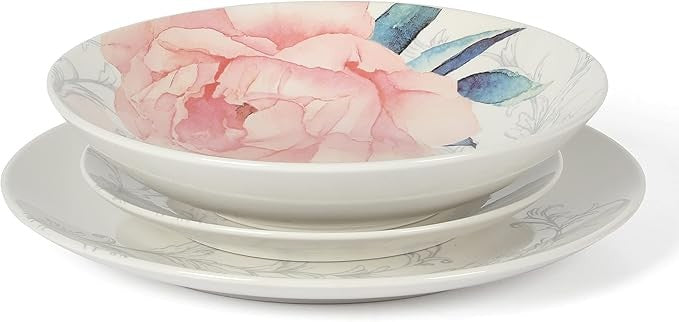 12pc Porcelain Floral Dinnerware Set Service for 4 Chip Scratch Resistant
