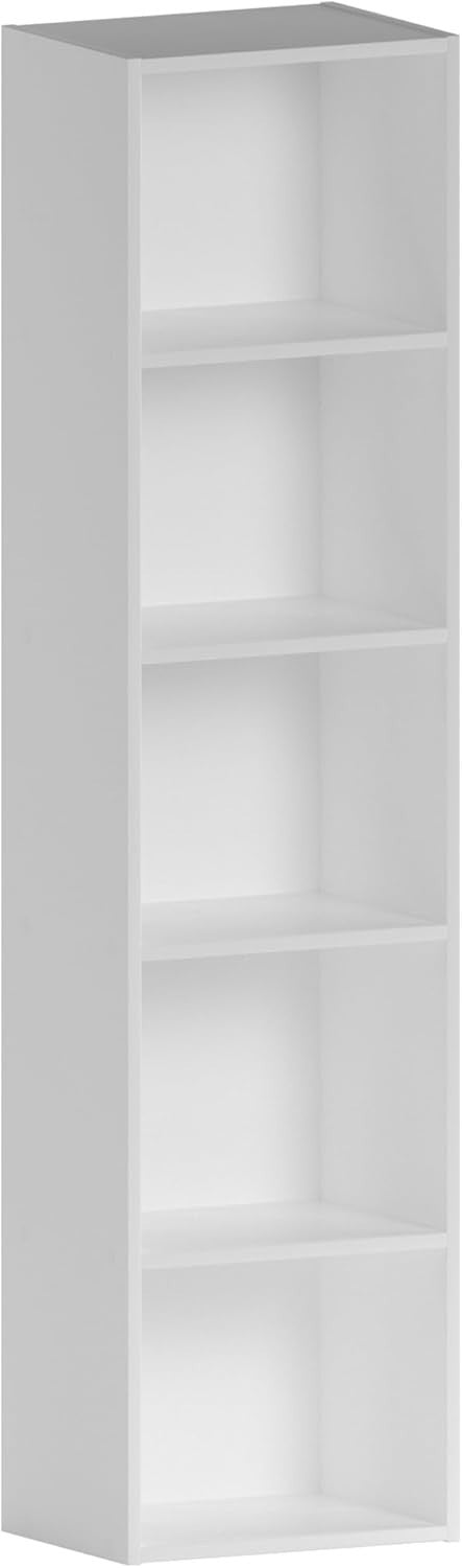 5 Tier White Wooden Cube Bookcase Small Storage Shelf for Living Room Office