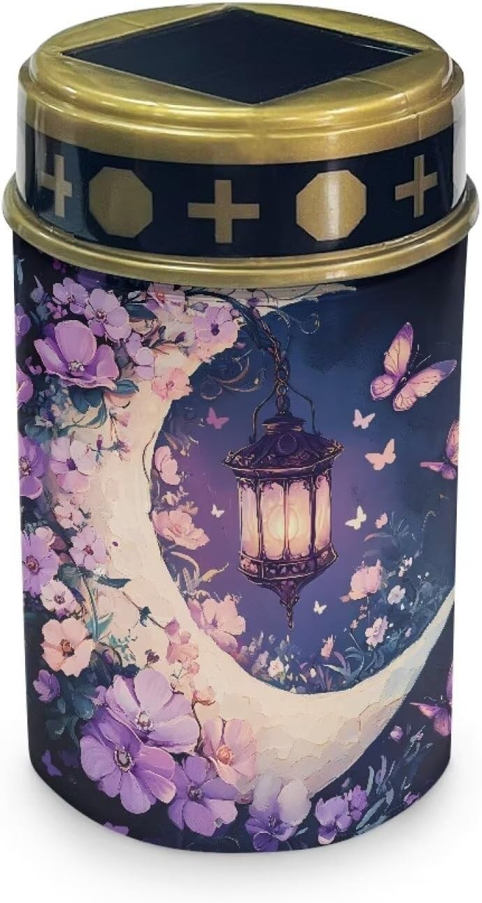 Moon Solar Cemetery Lights Purple Floral Grave Lanterns 8 Sets