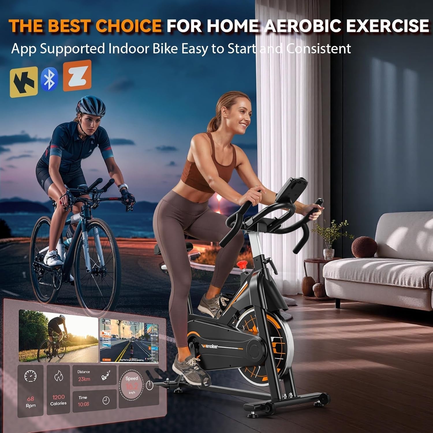Silent Belt-Drive Spin Bike w/ APP Support, LCD Monitor & Heavy Flywheel 350lb