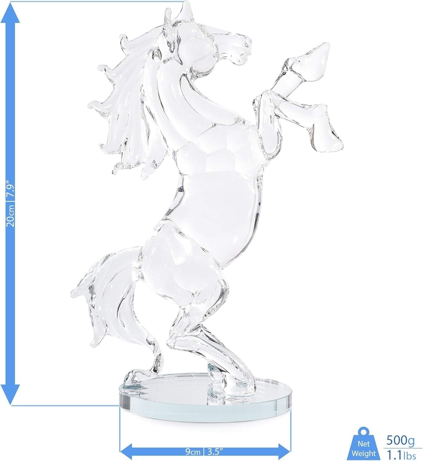 Crystal Horse Ornament Clear Glass Figurine Gift Elegant Decorative Statue 20cm