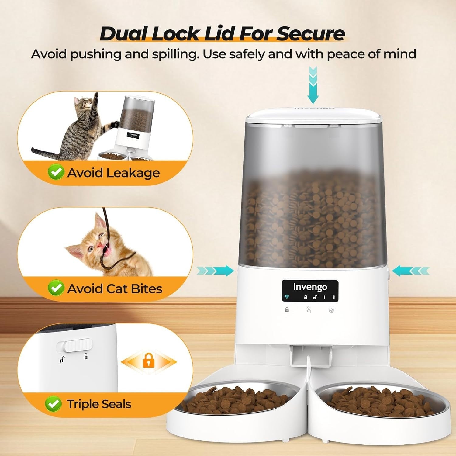 5L WiFi Automatic Cat Feeder Dual Bowl App Control Pet Food Dispenser