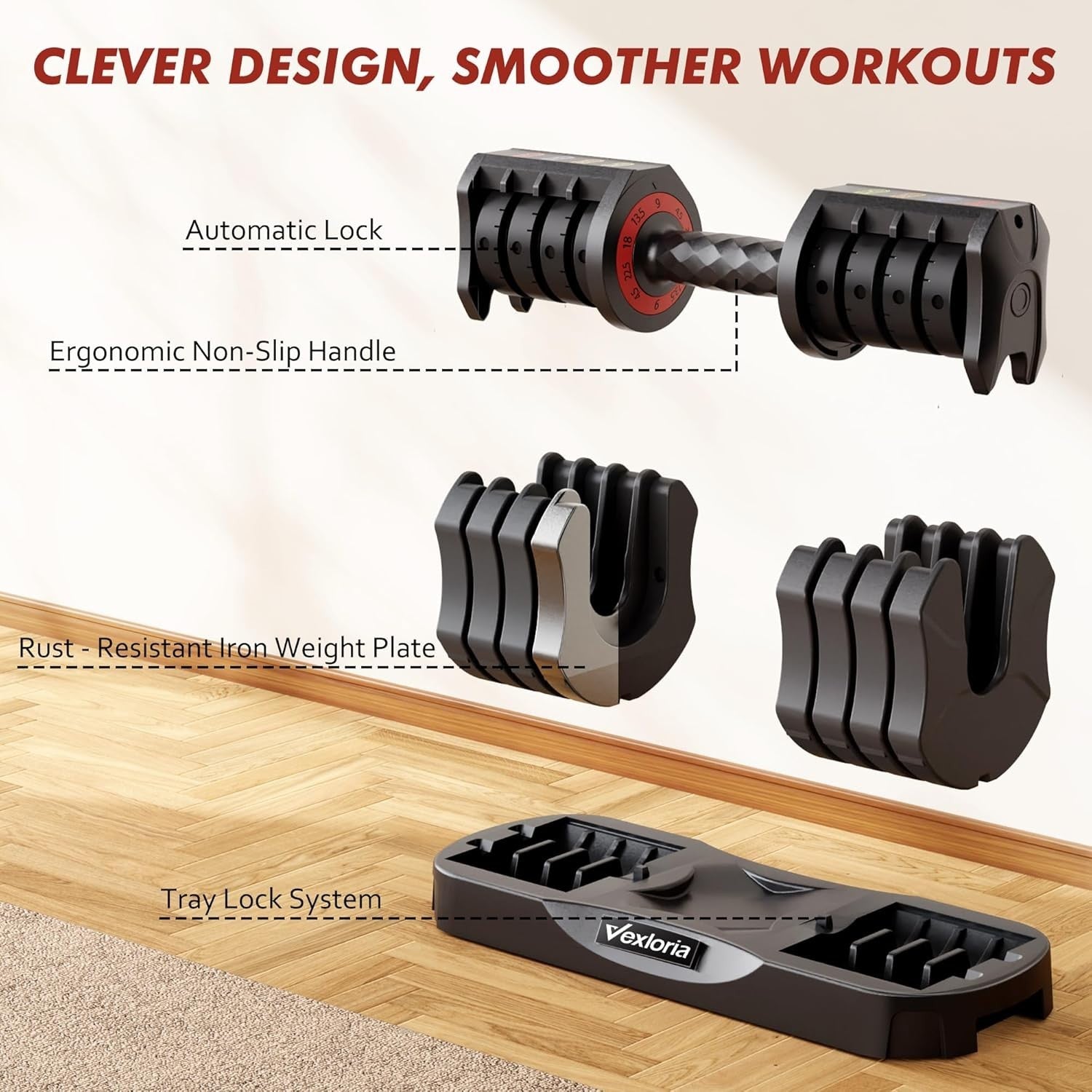 22.5LB Adjustable Dumbbell 5-in-1 Quick Adjust Single Home Gym Weight
