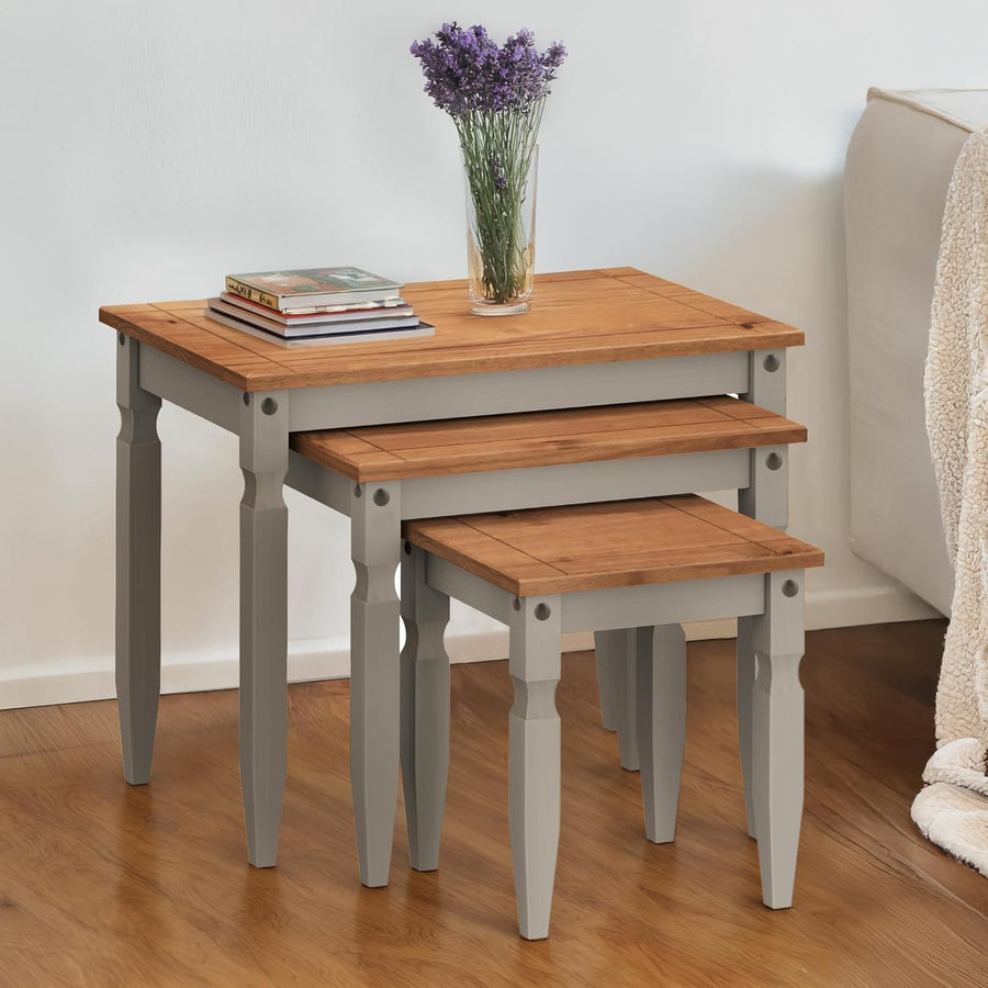 Pine Grey Wood End Side Table Rectangular 53cm H Bedroom Living Room Storage