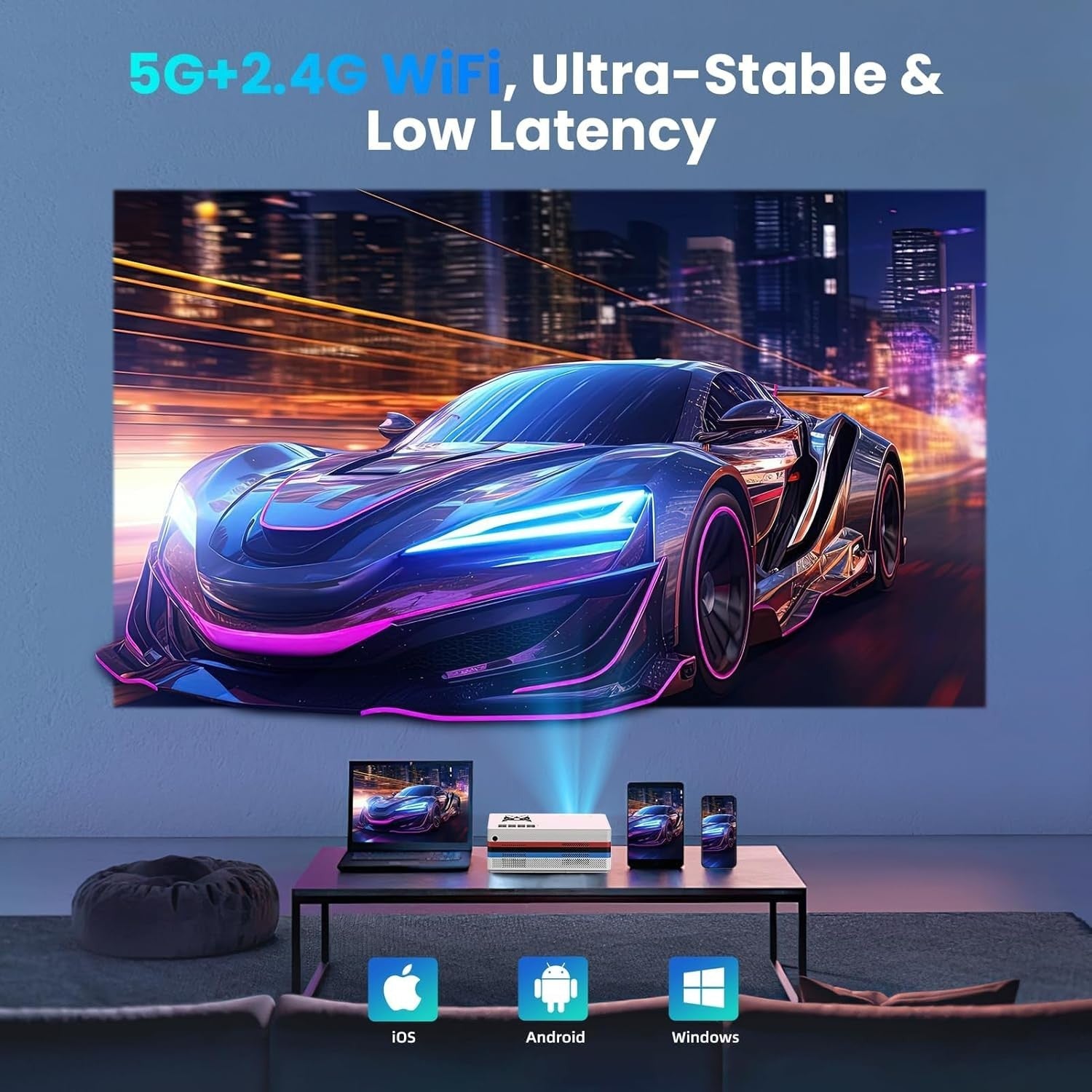 Smart 1080P Projector 25000 Lumens WiFi Bluetooth 4K Apps