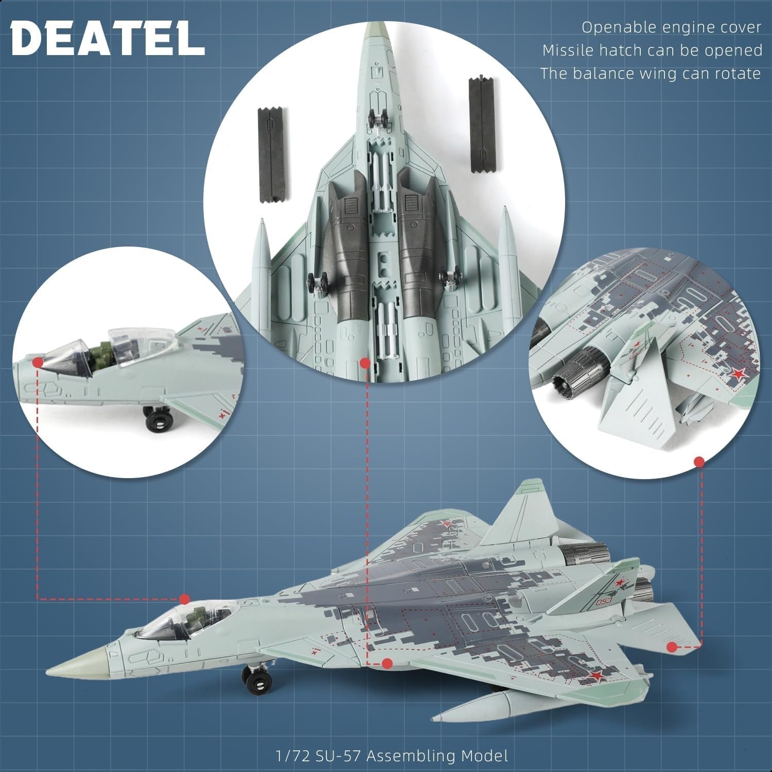 1:72 SU-57 Fighter Jet Model Kit with Stand - Military Plane DIY Assembly 39pcs