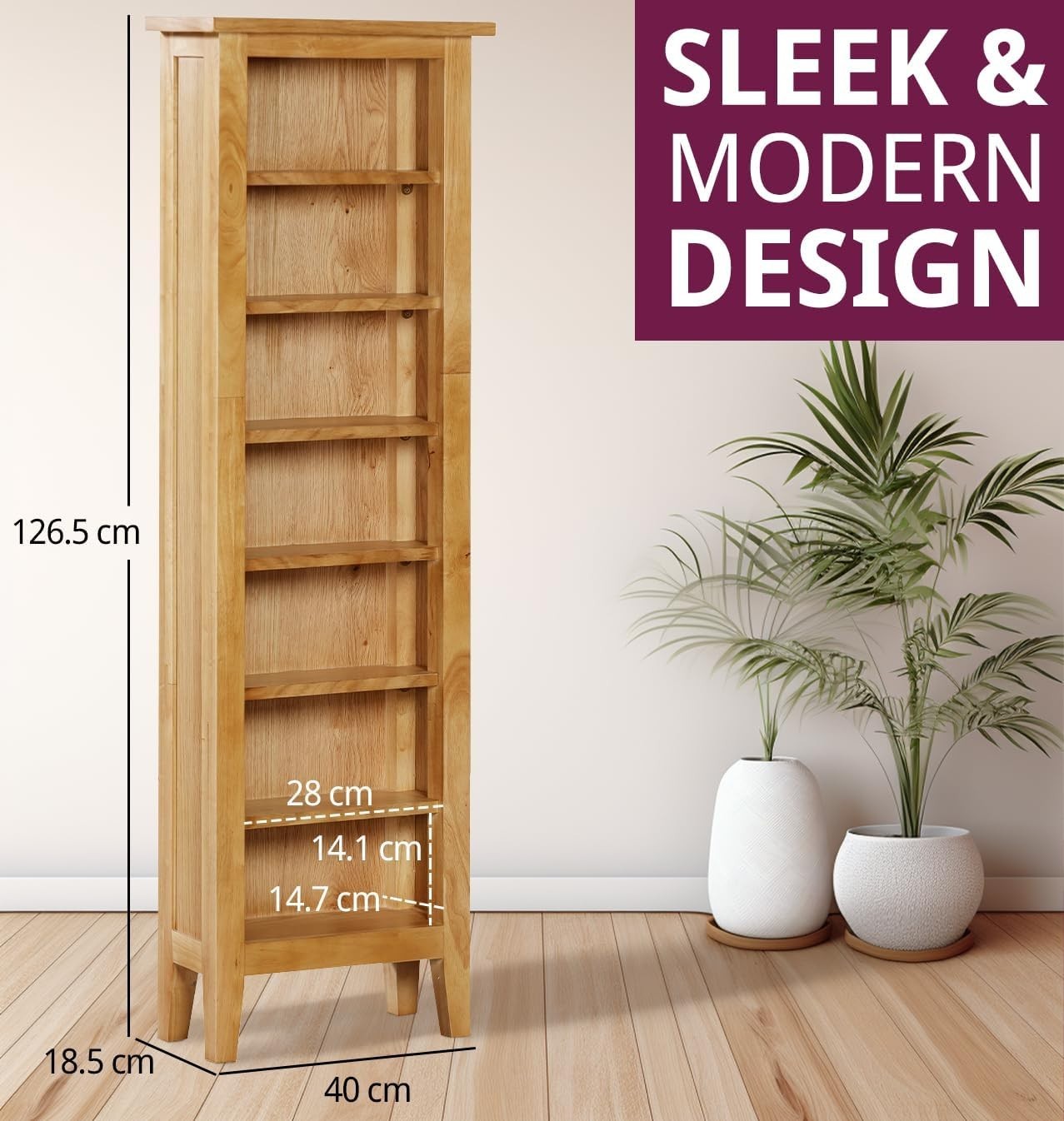 Solid Wood CD Storage Tower 7 Tier Media Rack Bookcase Oak Finish