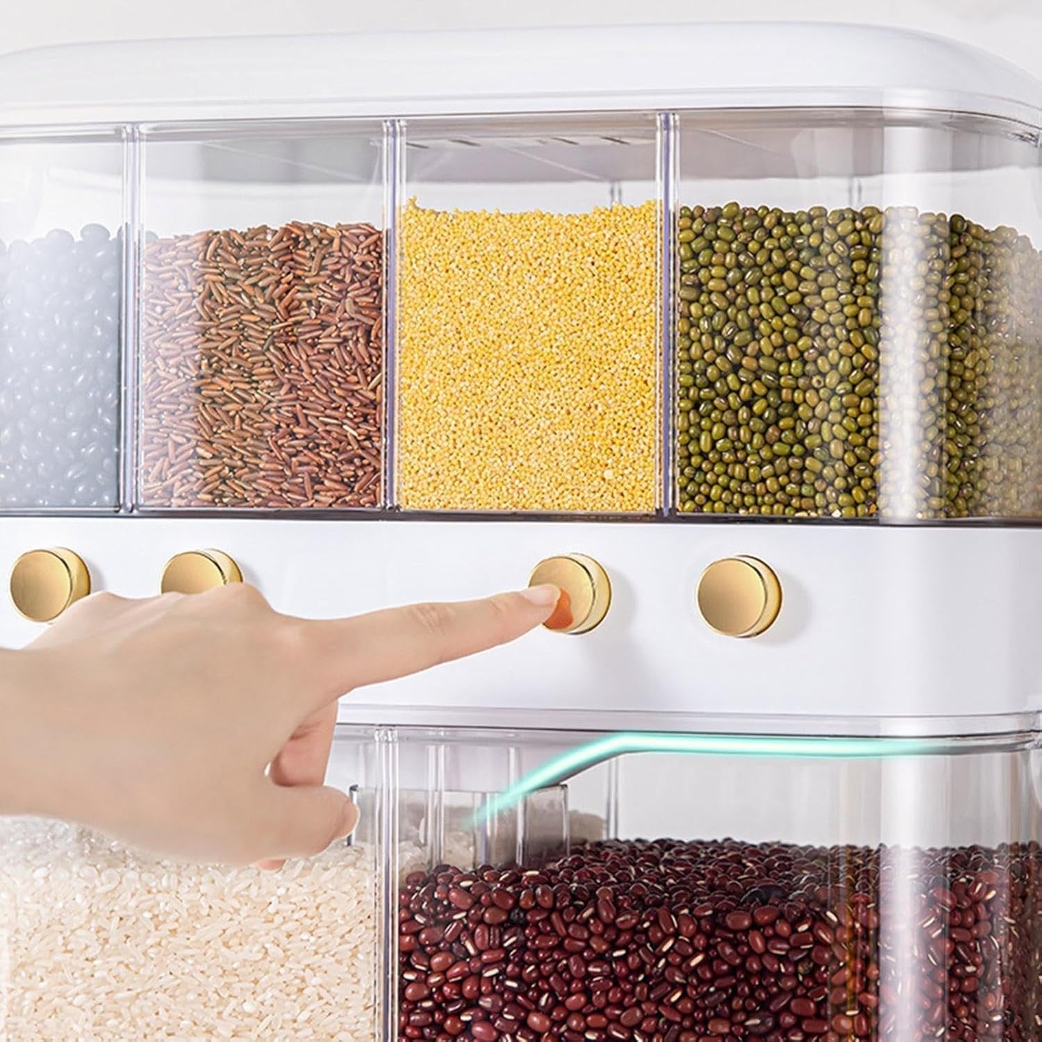 6 Grid Rice Dispenser Airtight Grain Storage Bin