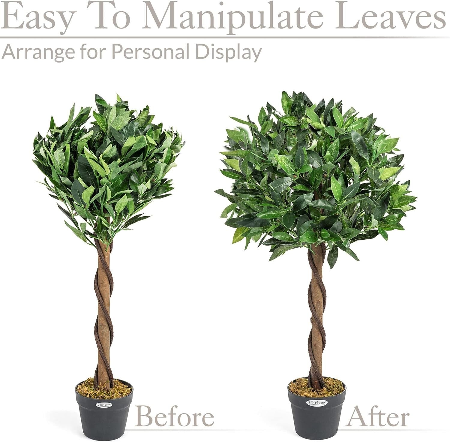 90cm Artificial Bay Tree Topiary Twisted Trunk Indoor Outdoor Decor (1 Pack)