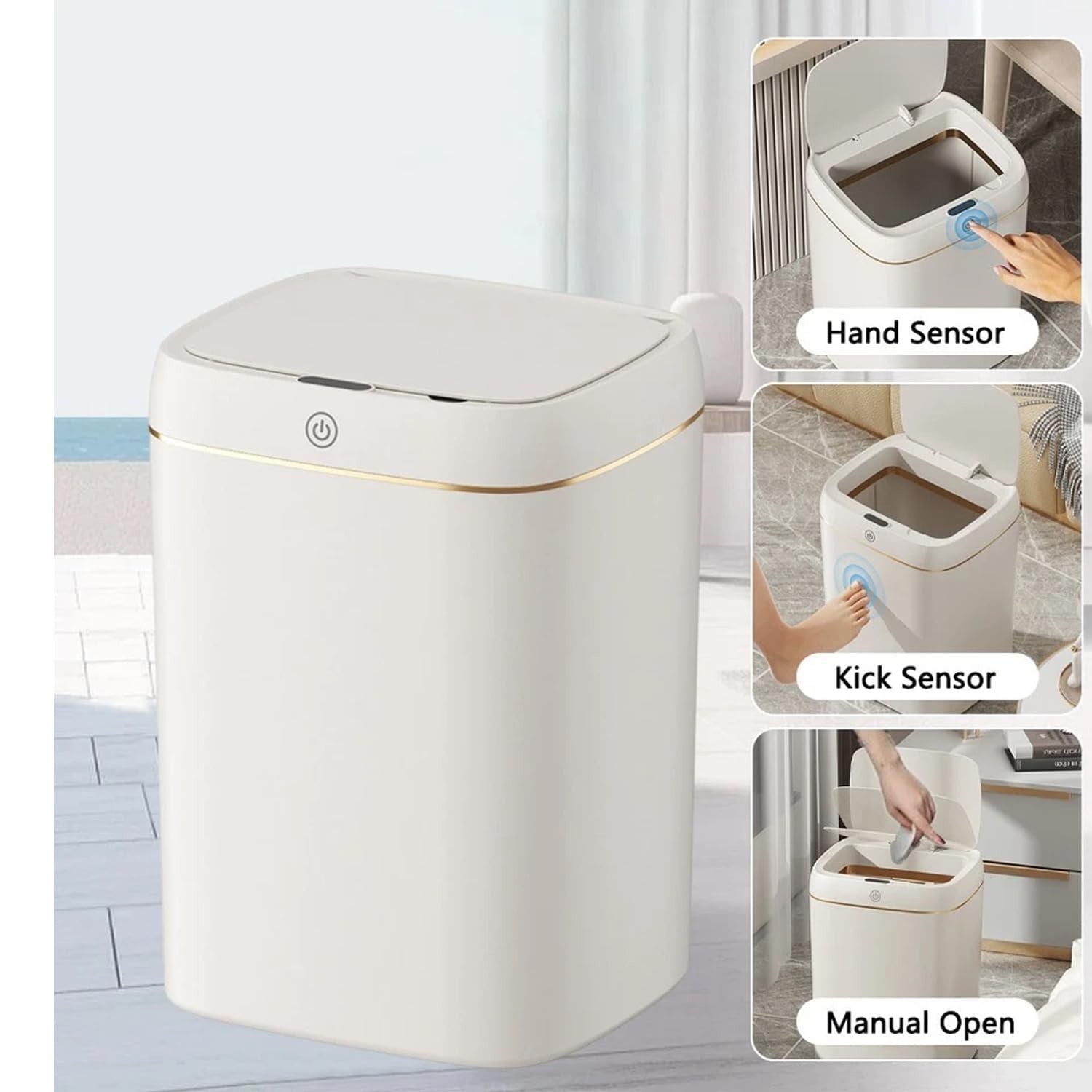 12L Automatic Sensor Trash Bin Touchless Soft Close Waste Bin White