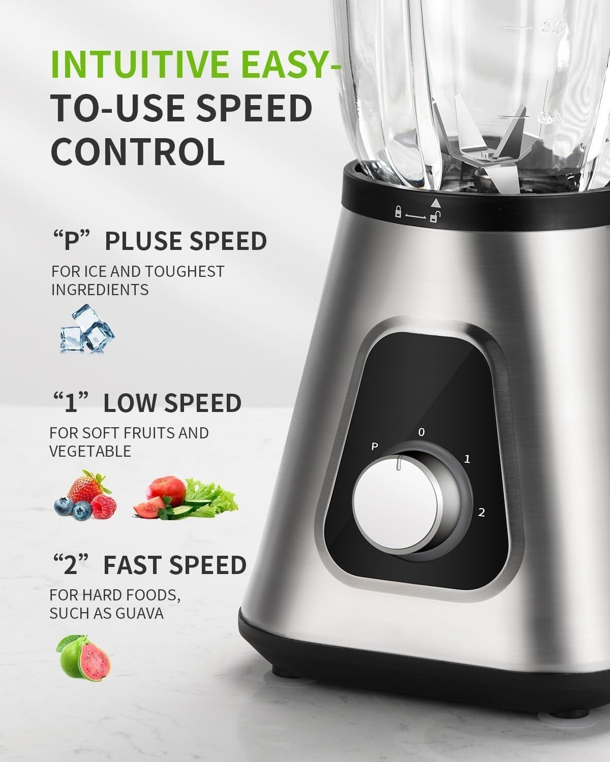 1200W Blender Smoothie Maker 2-in-1 Glass Jug Ice Crusher 3 Speed