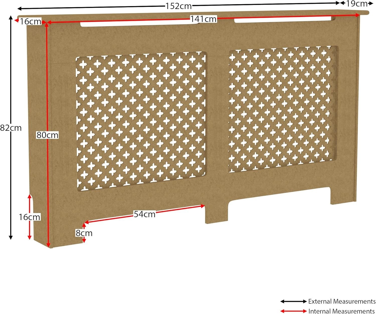 Large Unfinished Radiator Cover | Customisable MDF Cross Pattern Cabinet