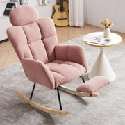 Pink Rocking Recliner Chair w/ Footrest & Headrest – Soft Teddy Armchair 125cm
