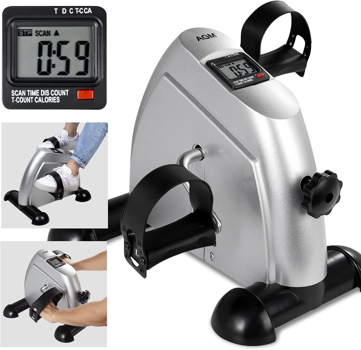 Compact Under-Desk Pedal Exerciser w/ LCD Tracker, Adjustable Straps & Stable