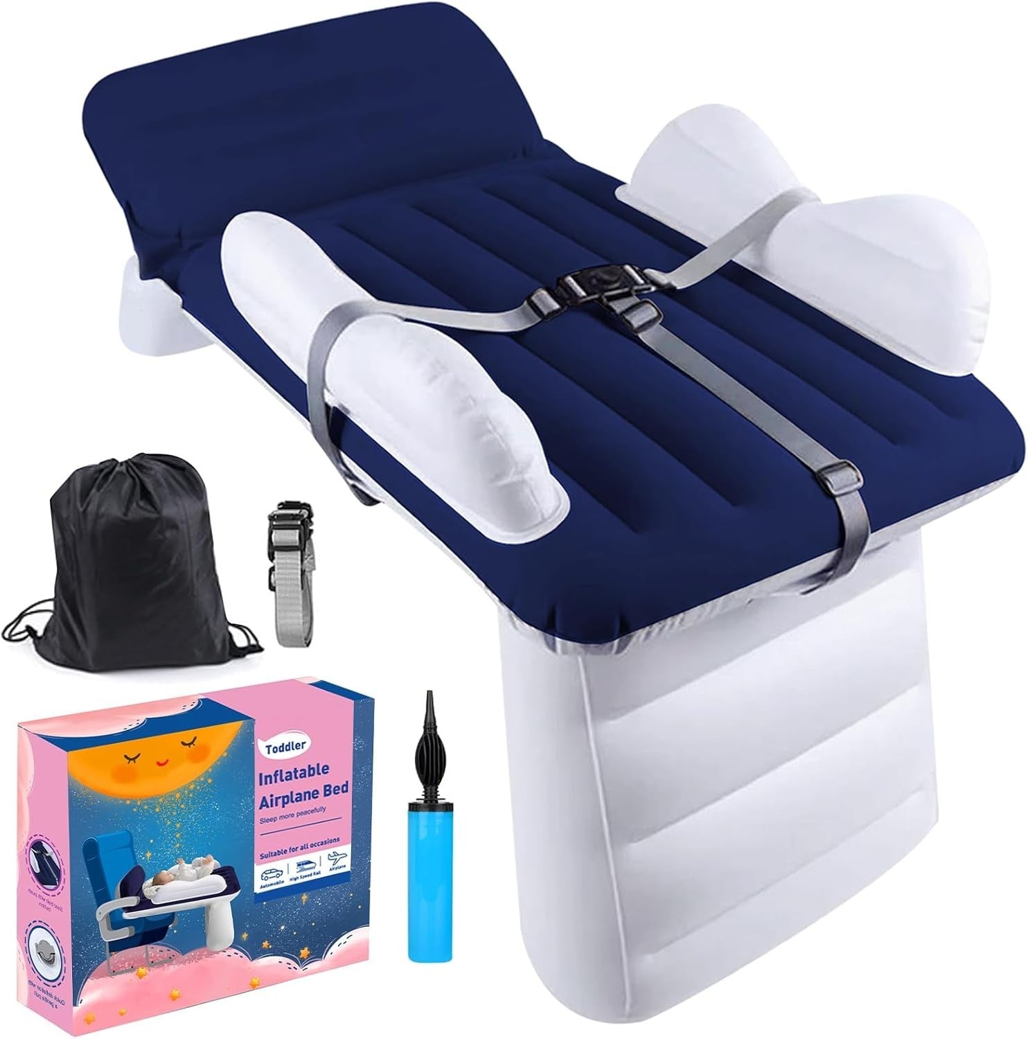 Inflatable Toddler Airplane Bed with Safety Guard & Travel Pump – Portable