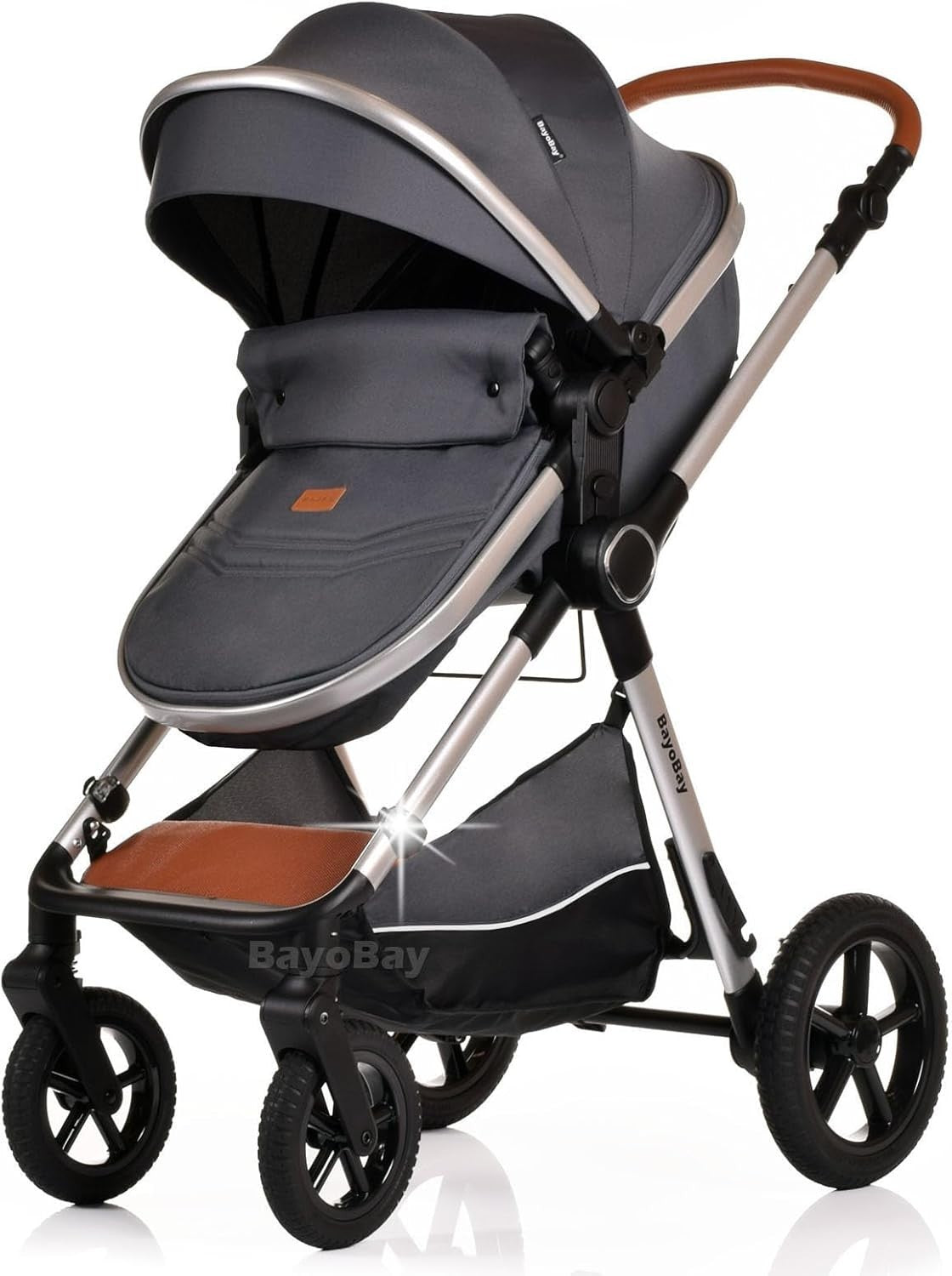 3in1 Baby Pram Travel System Pushchair with Car Seat Foldable Grey Silver