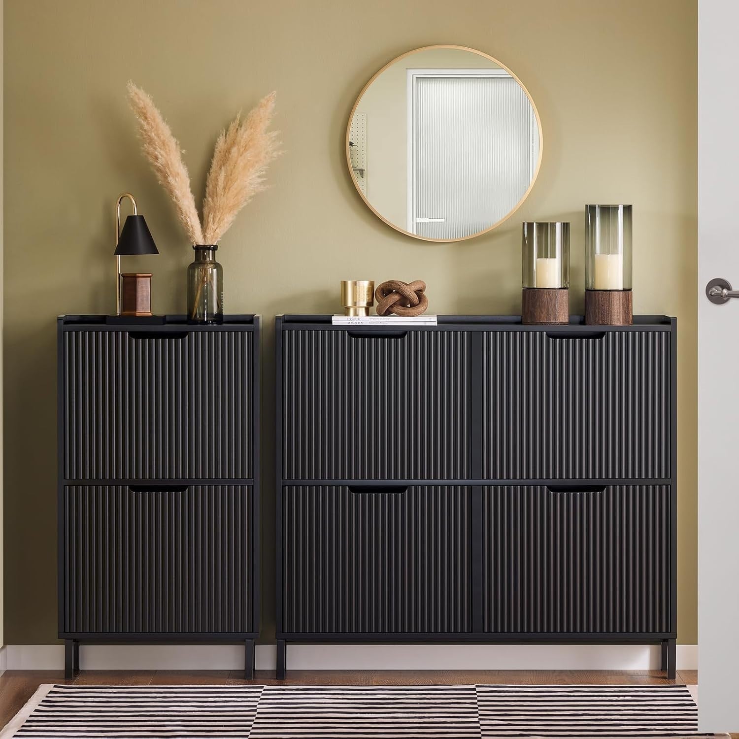 Black Slim Shoe Cabinet 4 Flip Drawers – Wide Hallway Storage Unit 100cm