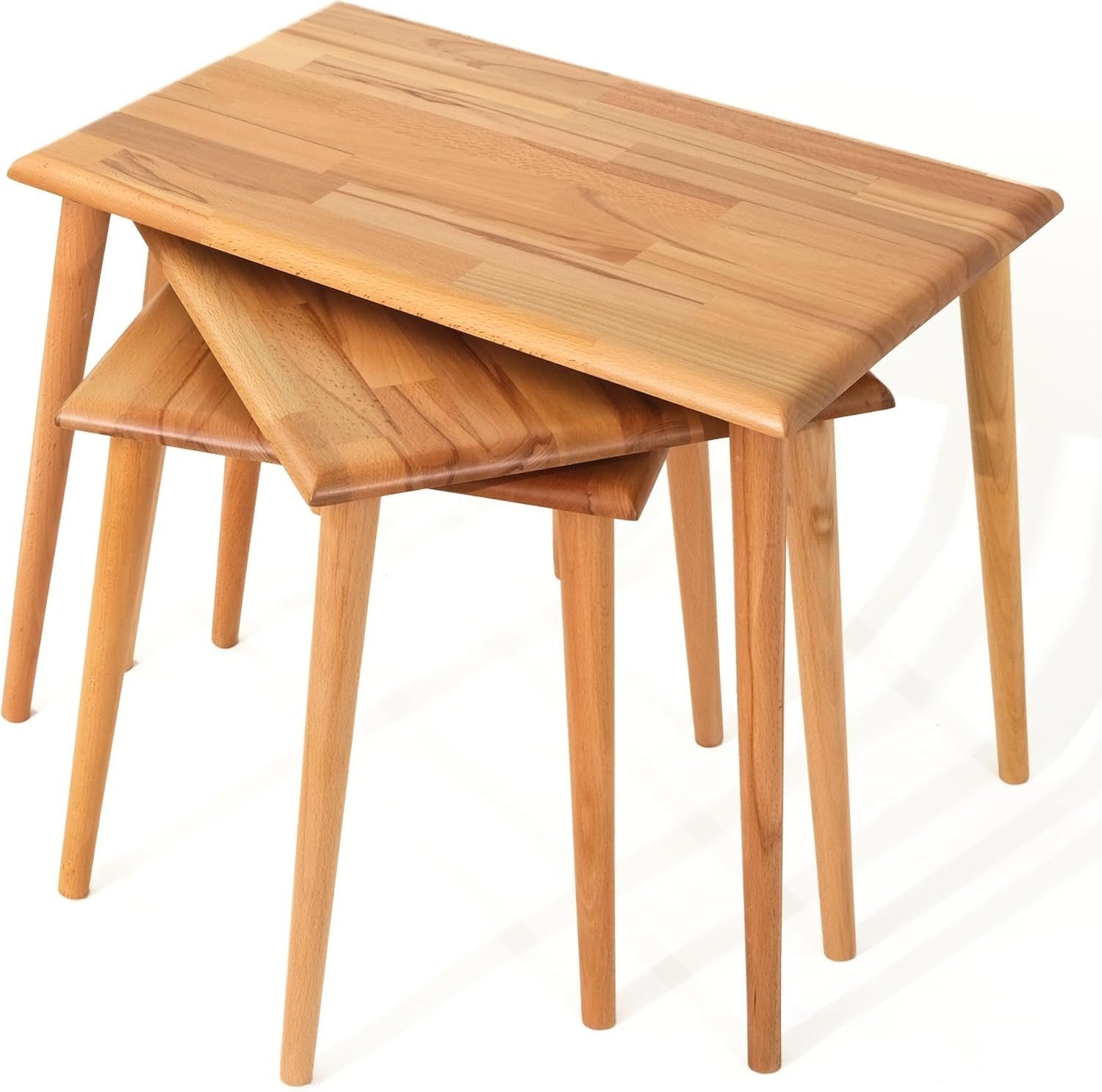 Mid-Century Modern Wood Coffee Table Nesting Rectangular Walnut Easy Assemble