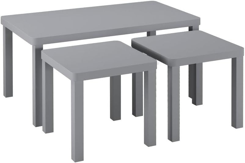 3 Nesting Coffee Tables Set Storage Side End Accent Modern Wood Grey