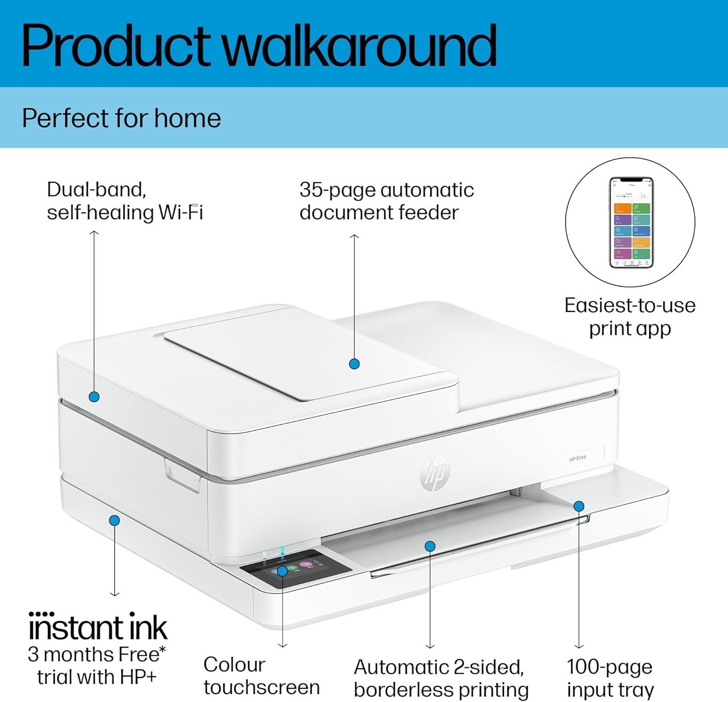 Wireless Colour All-in-One Home Printer White | Print, Scan, Copy