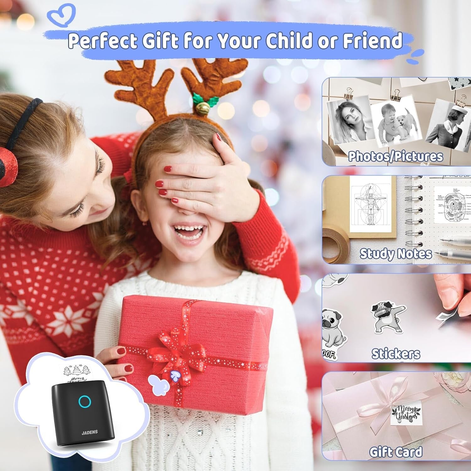 JADENS Mini Thermal Printer Wireless Bluetooth Portable Pocket