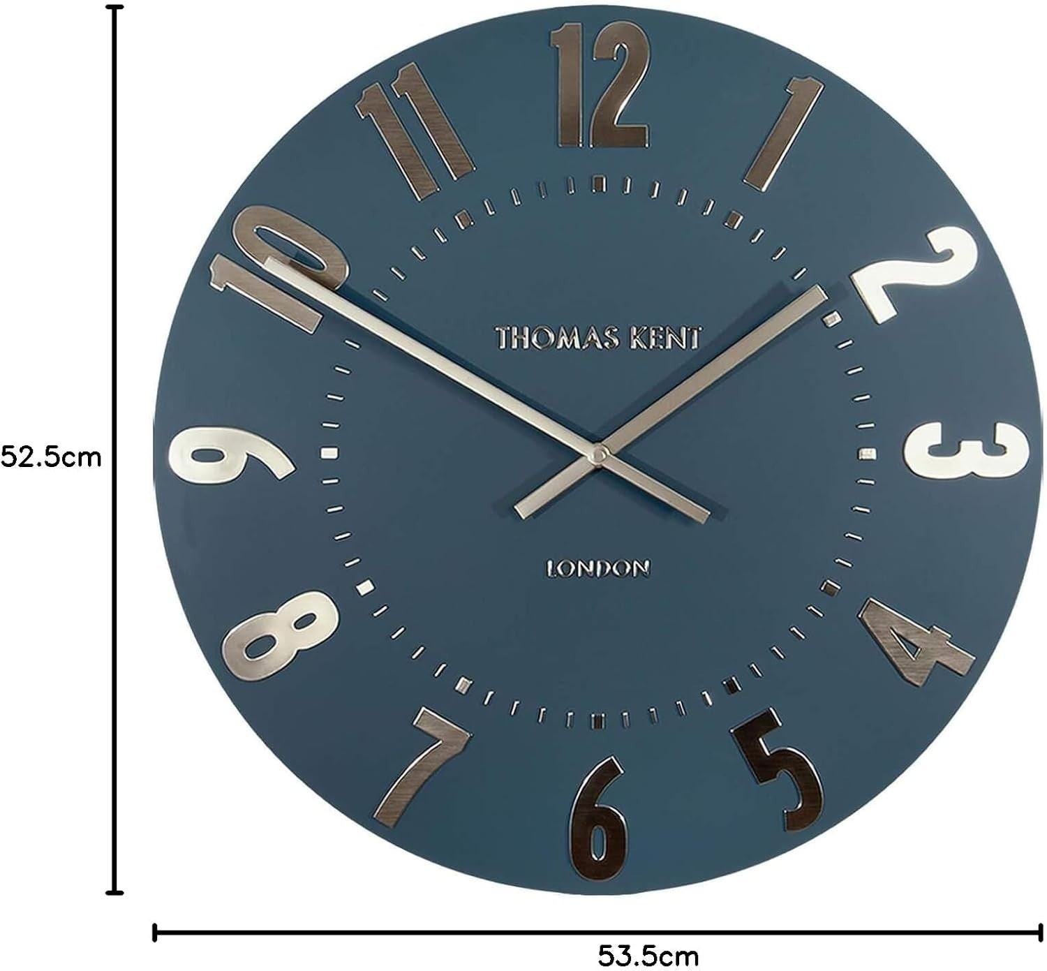 Silent Blue Wall Clock 20” | Large Gold Numbers | Classic Analog Design (S)