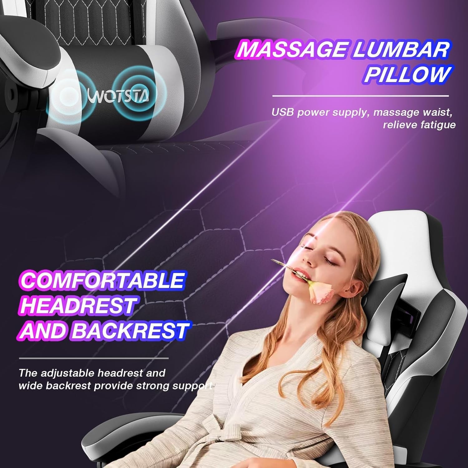 Ergonomic Gaming Chair Black White w/ Footrest Lumbar