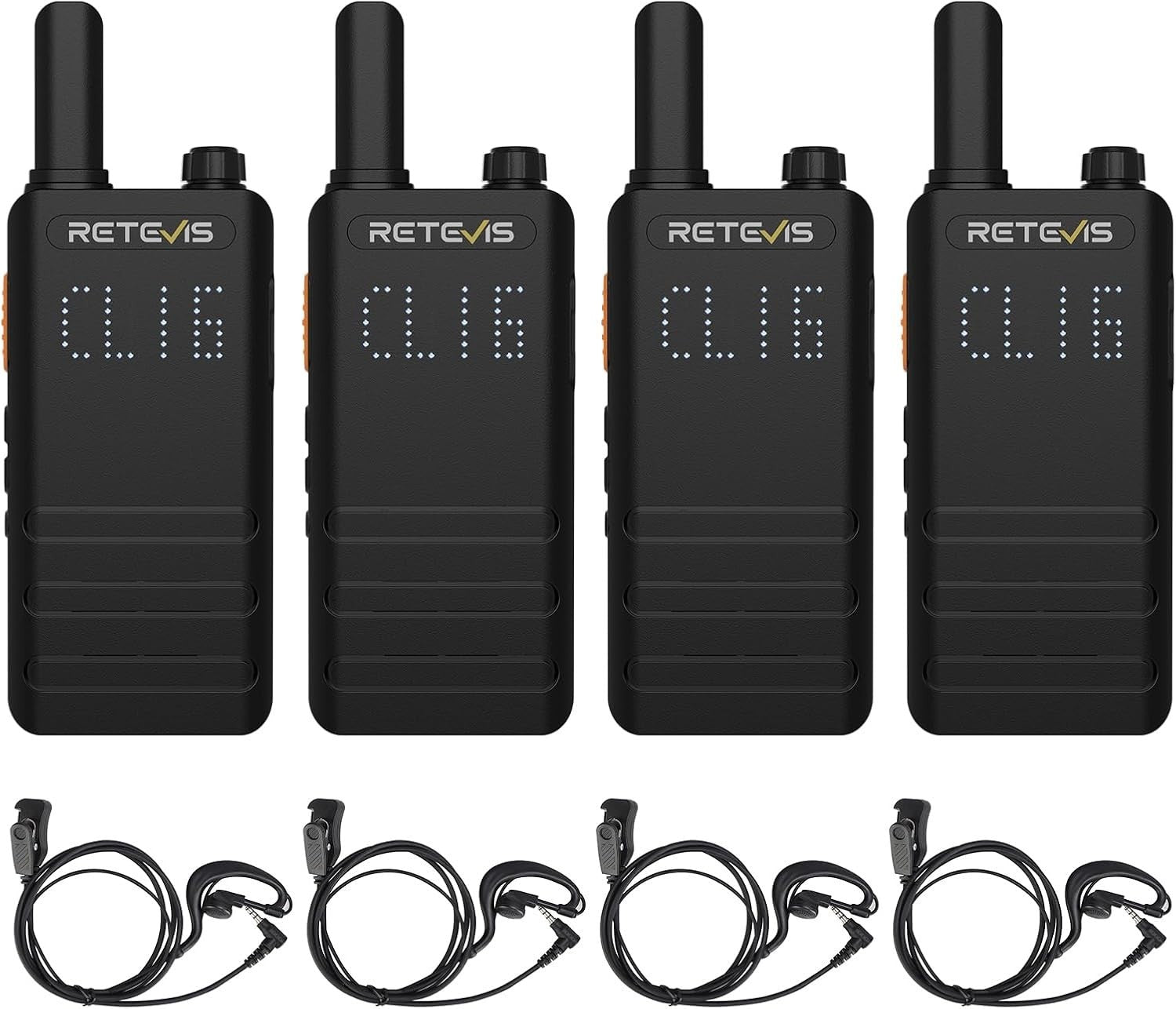 Slim Walkie Talkies 4 Pack Screen VOX USB-C PMR446 Business Radio