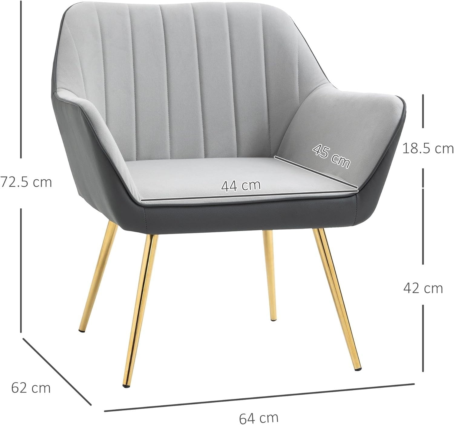 Set of 2 Light Grey Velvet Armchairs Gold Steel Legs Modern Accent Chairs