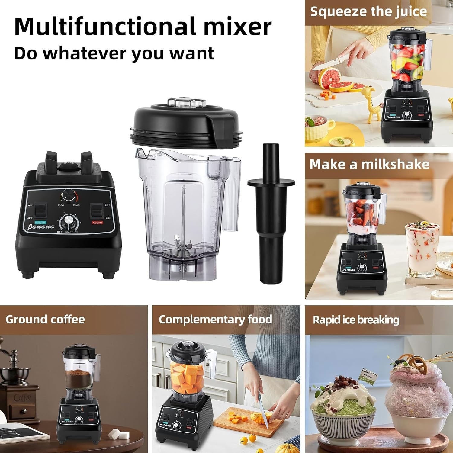 High Power 2200W Smoothie Blender 1.93L Jug Ice Crush Food Mixer
