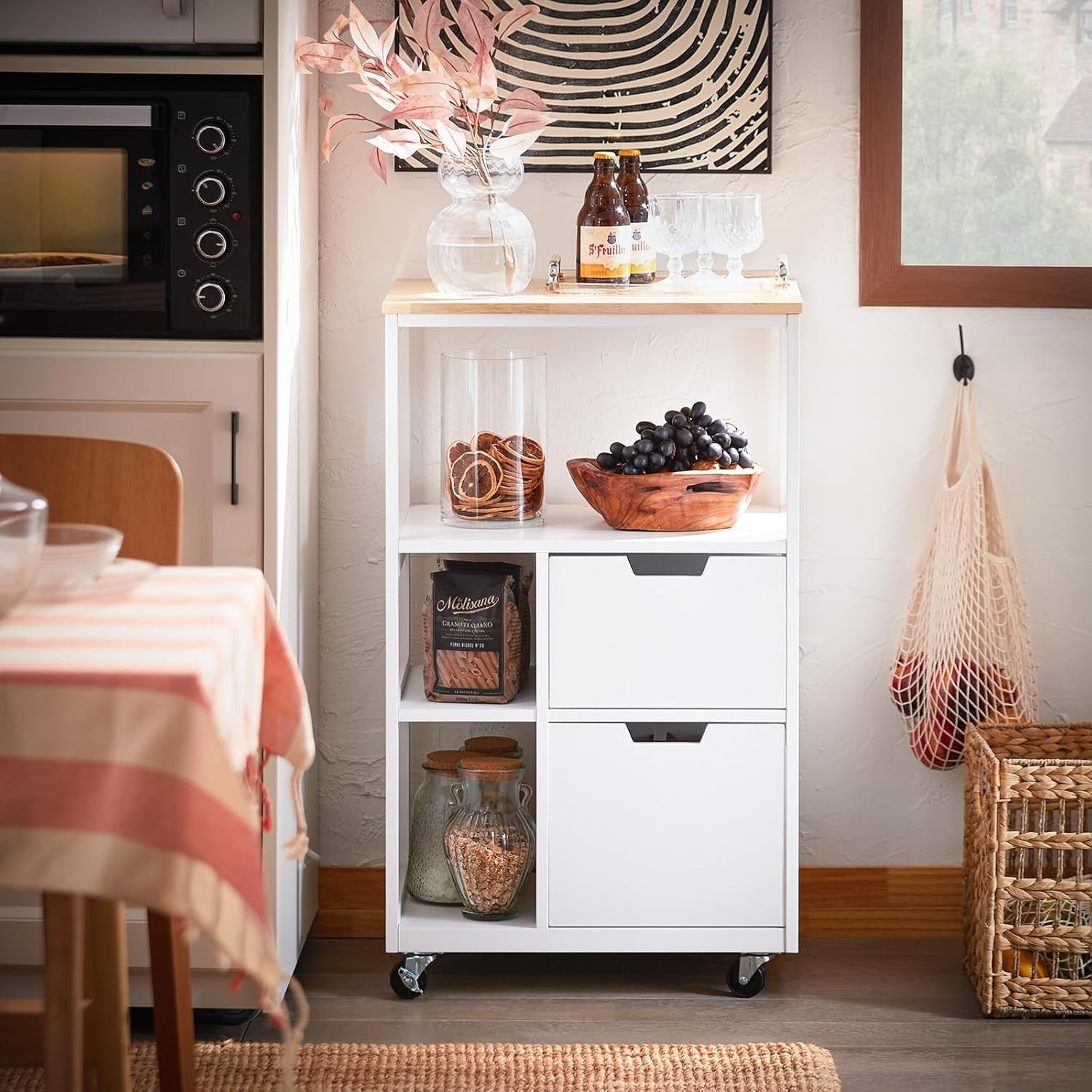 Kitchen Storage Trolley on Wheels with Drawers Sideboard Cart White